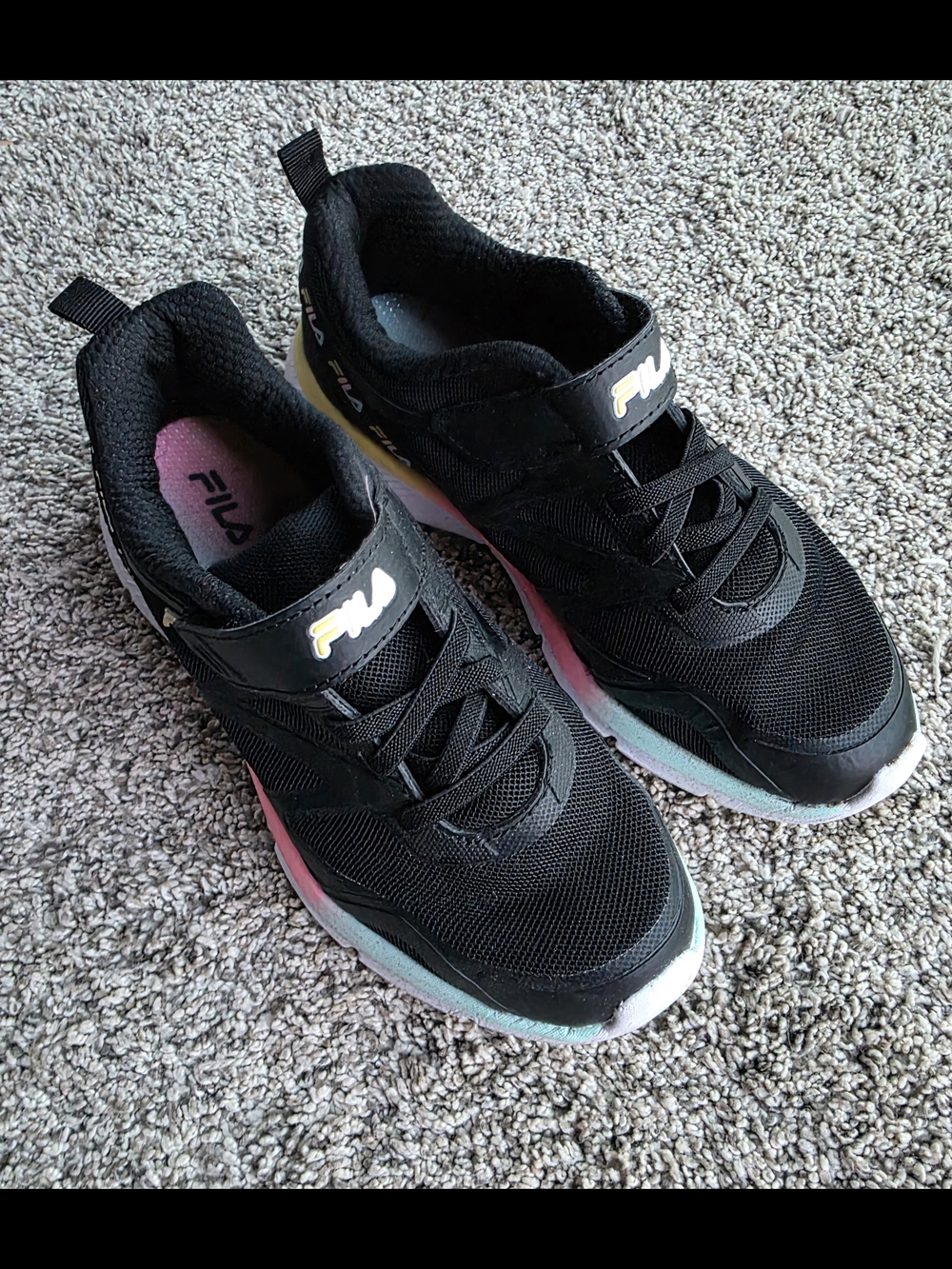 FILA Girls Black Athletic Sneakers with Pastel Accents